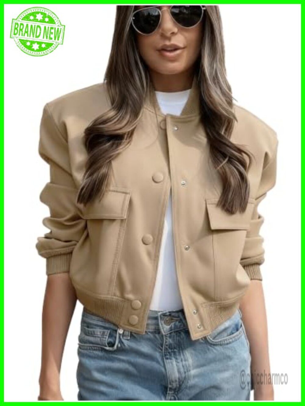 Women Cropped Bomber Jacket Button Down Varsity Jacket